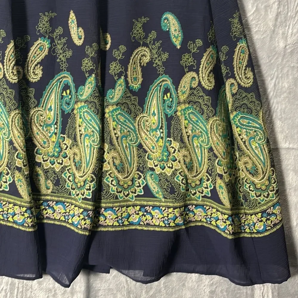 Alfred Dunner Textured Navy Green Paisley Long Skirt Size 10
